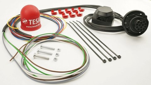 Electrical set for towbar, length 2,0m with 13-pin socket, wires in two PVC tubes, 8 wires only for lighting functions