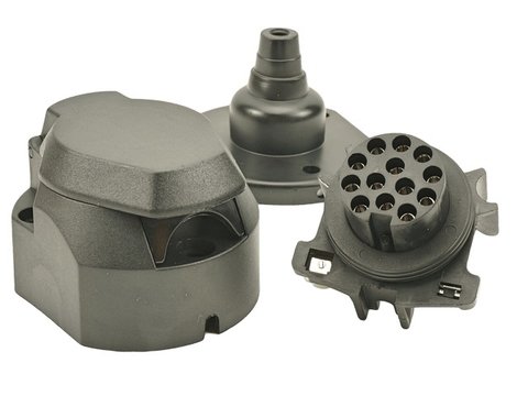Букса (щекер) за теглич 13-pin 12V с допънителен пин за прекъсване на фара за мъгла и с гумена подложка