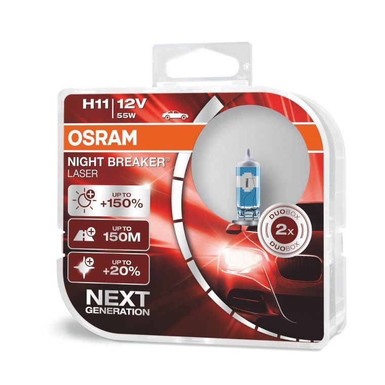 Автолампи, H11 12V 55W PGJ19-2 OSRAM NIGHT BREAKER® LASER +150% DuoBox